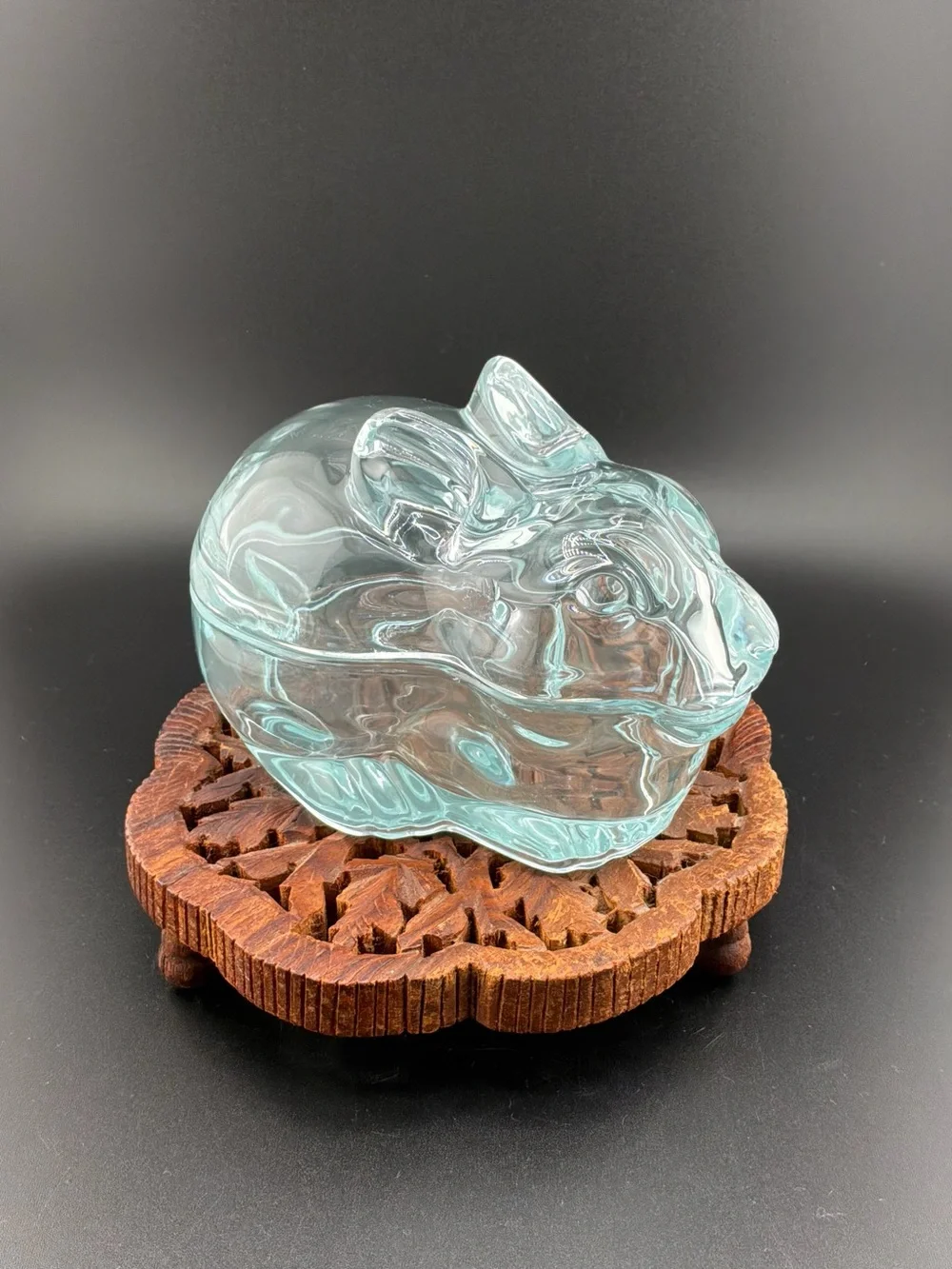 Crate&Barrel Light Aqua Glass Bunny Trinket Box
